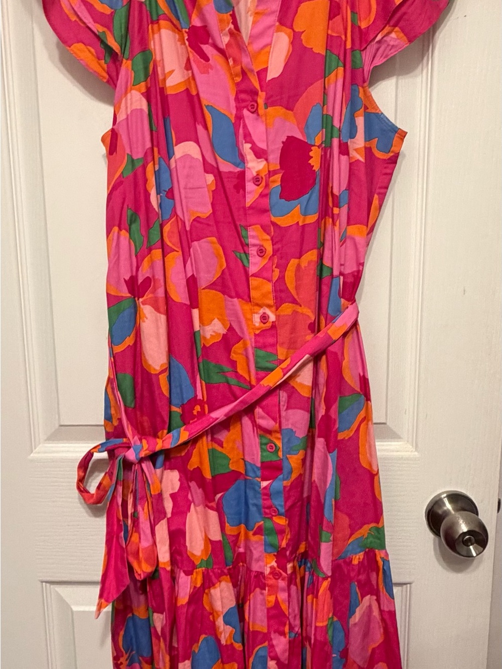 Sugarlips Hot Pink Floral Button-Front Maxi Dress with Multicolor Print